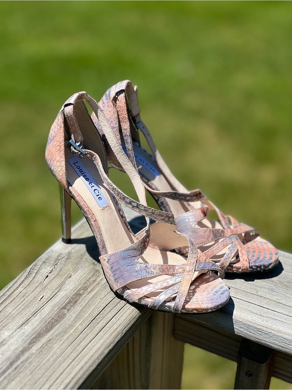 Louise et Cie Blush Pink Snakeskin Strappy High Heels